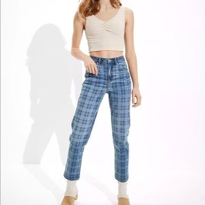 AE Plus Size Plaid High Waisted Stretchy Straight Leg Mom Jeans